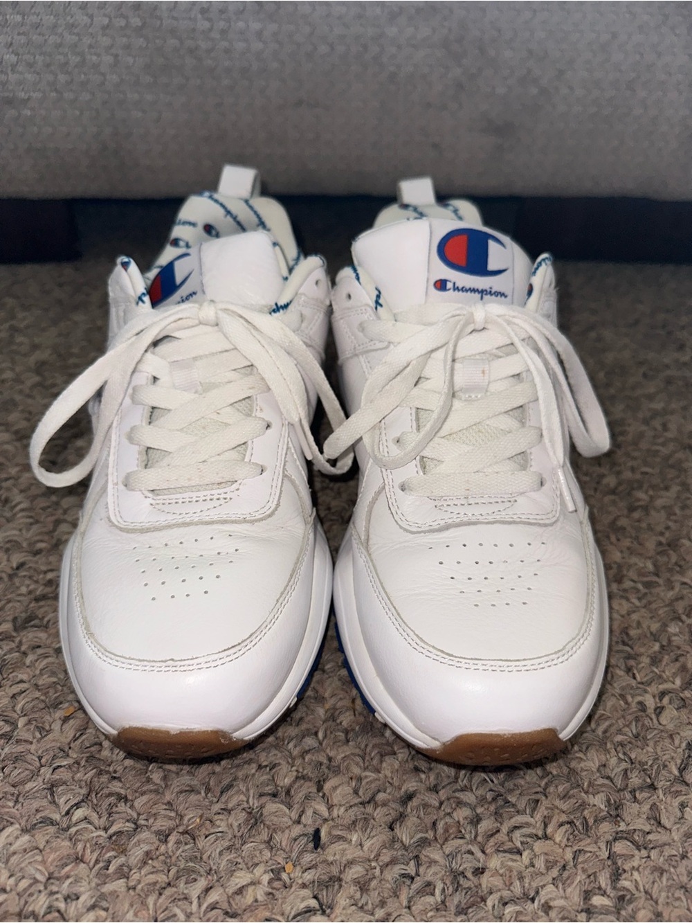 Champion White Mens Sneakers with Blue Logo Accents